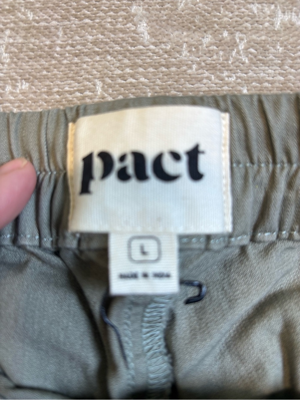 Pact Organic Cotton Woven Twill Drawstring Shorts Charcoal Gray Large Fair Trade - Picture 6 of 8